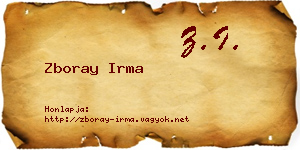 Zboray Irma névjegykártya